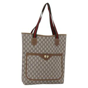 GUCCI GG Plus Supreme Web Sherry Line Tote Bag PVC Beige Red Green